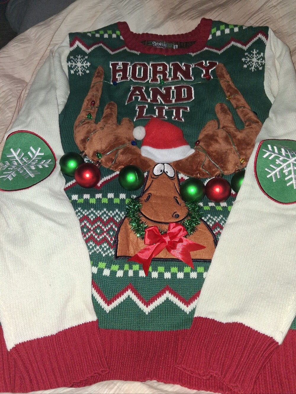 Spencers Holiday Sweater - Horny and Lit Moose Nwot Lights Up